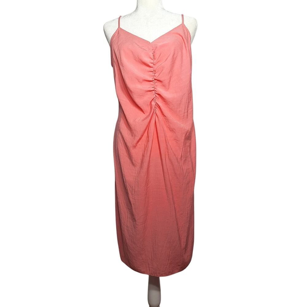 Nine West Midi Sundress Peach Spaghetti Strap Ruched XXL Womens
